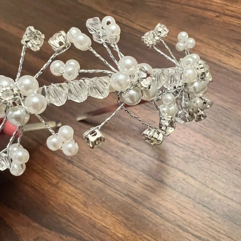 New 2 wedding or communion headpieces with faux pearl and white faux flower.